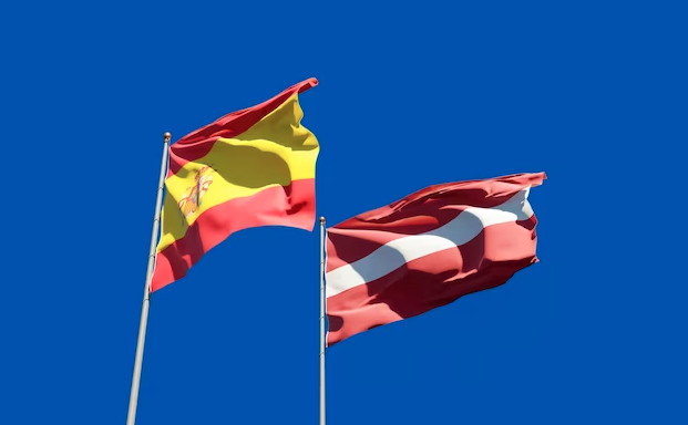 Flags of Spain and Latvia