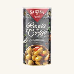 Sarasa Green verdial unpitted olives with Andalusian seasoning La Receta del Cortijo, large can 750g drained