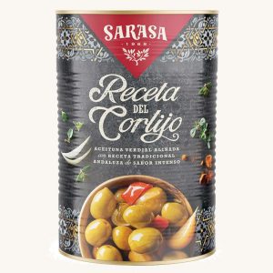 Sarasa Green verdial unpitted olives with Andalusian seasoning La Receta del Cortijo, super large can 2,5kg drained